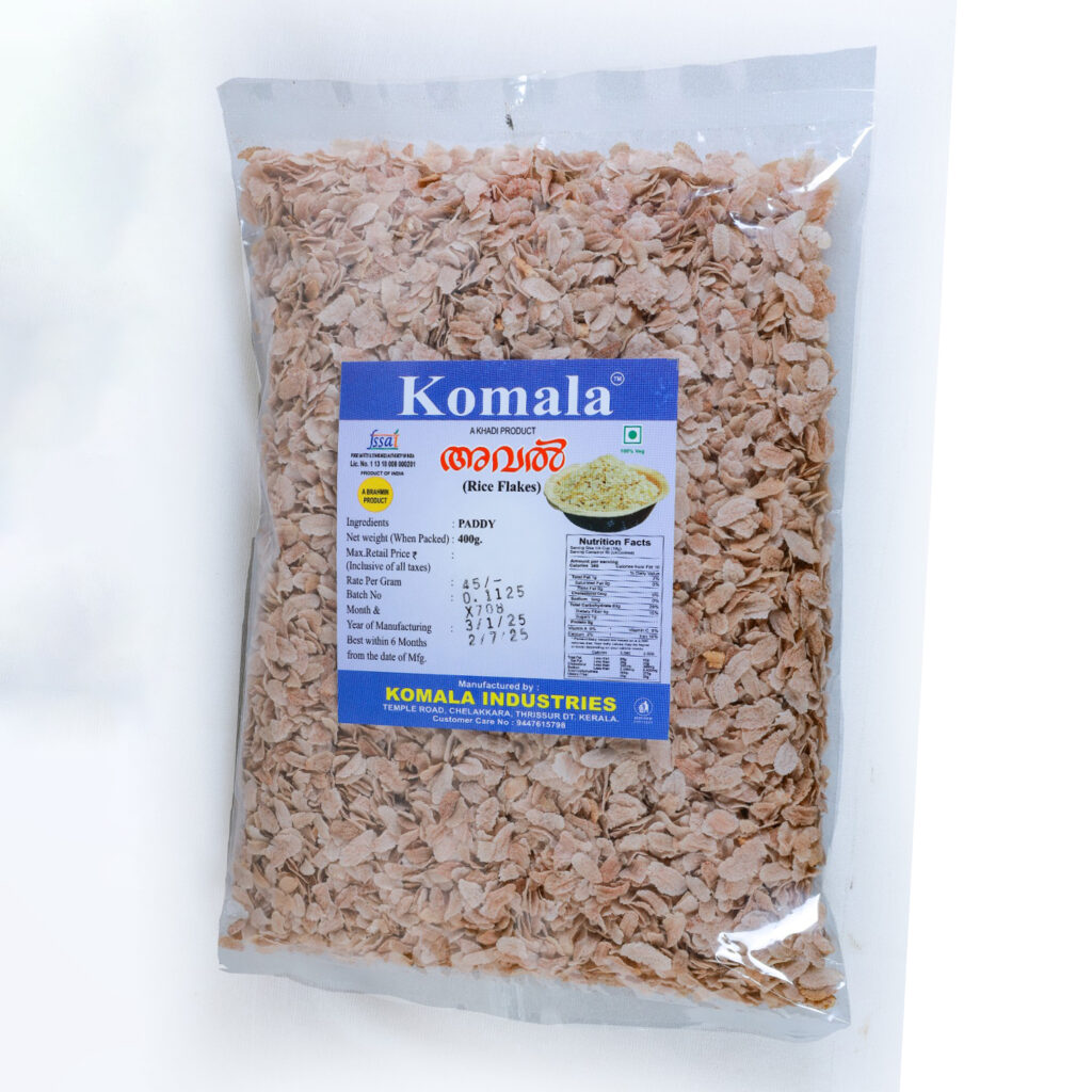 komala organic red aval (rice flakes) – 400g